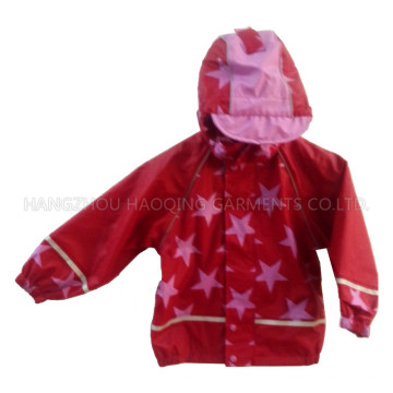 Red Star Hooded PU Rain Jacket/Raincoat